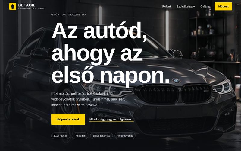 A Detaoil Autókozmetika weboldalának nyitóképe
